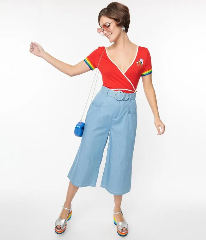 1940s Light Blue Denim Ginger Capri Pants ClothingPlus Unique Vintage Pants