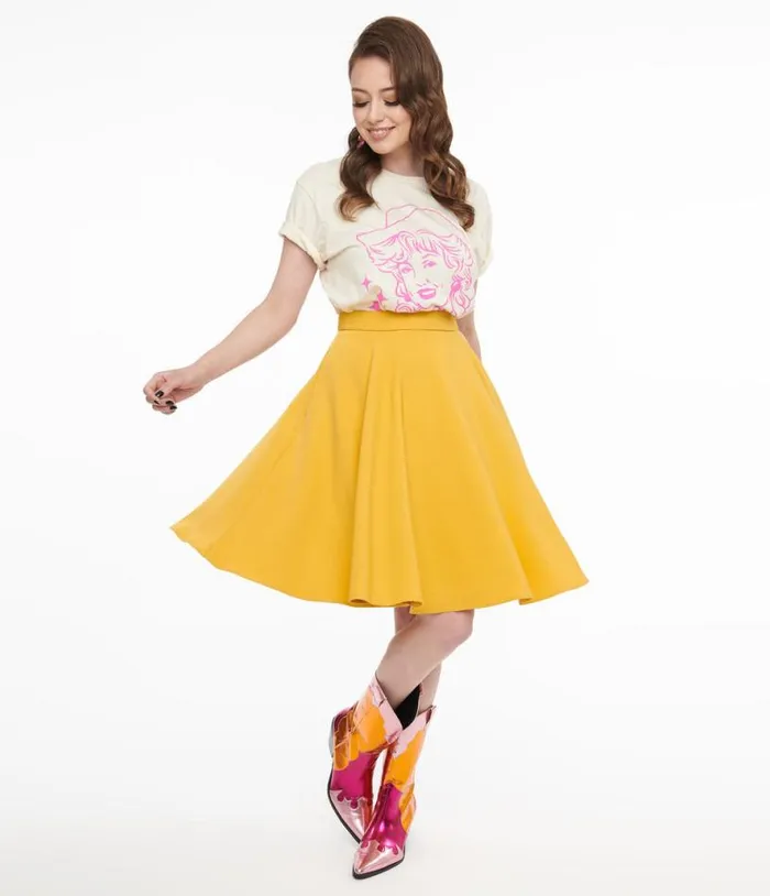 1950s Mustard Swing Skirt ClothingPlus Unique Vintage Skirts