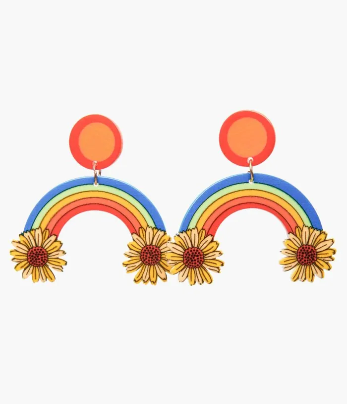 1970s Retro Sunflower Rainbow Earrings Accessories Unique Vintage Earrings