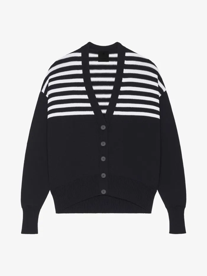 4g Striped Cardigan In Cotton Black Women Givenchy Sweaters