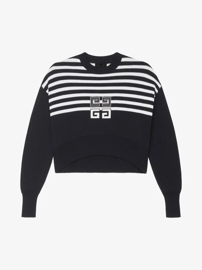 4g Striped Cropped Sweater In Cotton Black Women Givenchy Sweaters