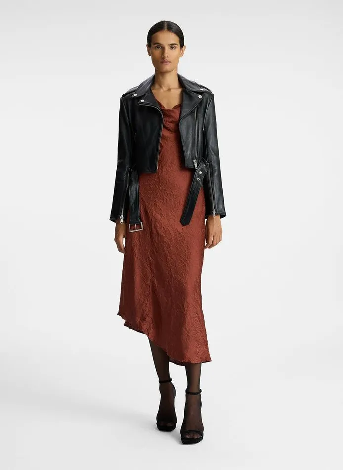 Accessories Women ALC Pixie Crinkle Satin Dress Burnt Umber