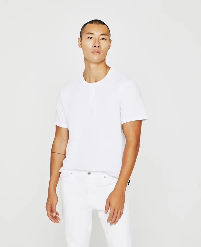 AG Jeans Bryce Short Sleeve Henley True White Men Tees AG Jeans Bryce Short Sleeve Henley True White Men Tees