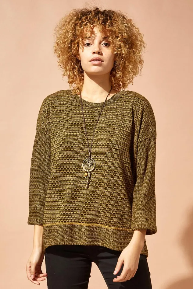 Amber Textured Top With Necklace Women Roman Tops