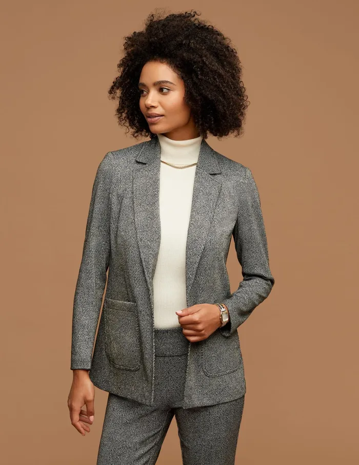 Anne Klein Chevron Notch Collar Jacket Anne Black Multi Women Clothing Anne Klein Chevron Notch Collar Jacket Anne Black Multi Women Clothing