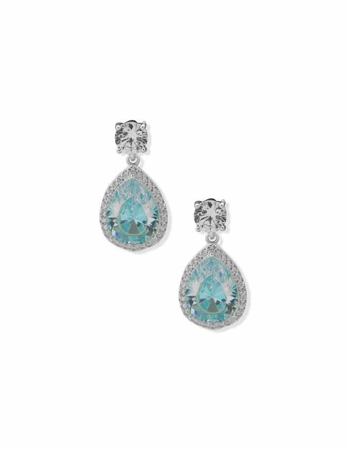 Anne Klein Halo Pear Aqua Stud Earrings Silvertone Women Watches 038 Jewelry