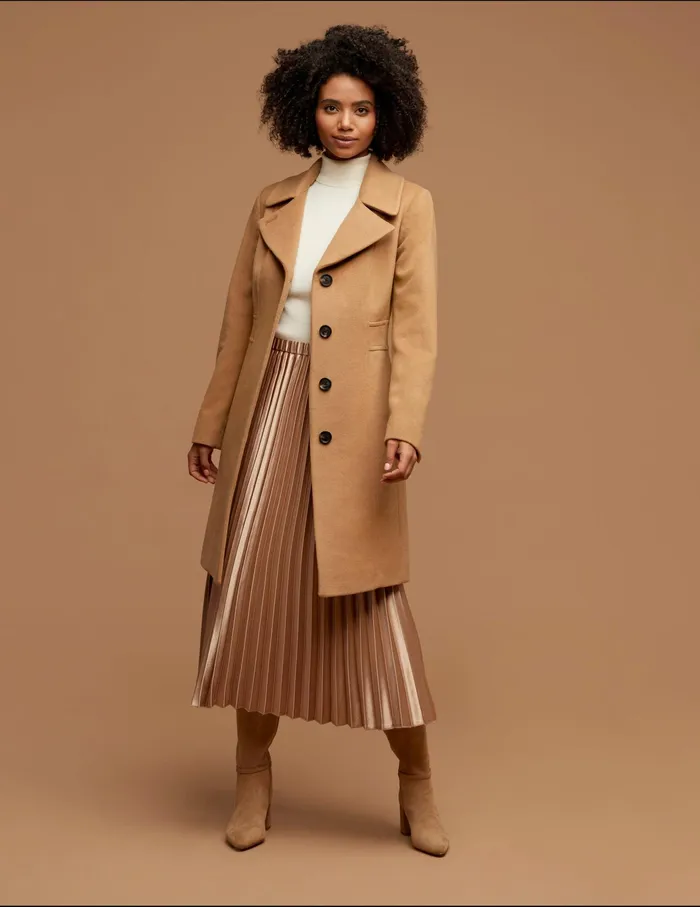 Anne Klein Notch Collar Wool Coat Camel Women Clothing