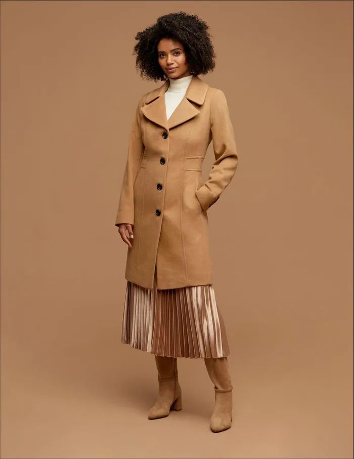 Anne Klein Notch Collar Wool Coat Camel Women Clothing
