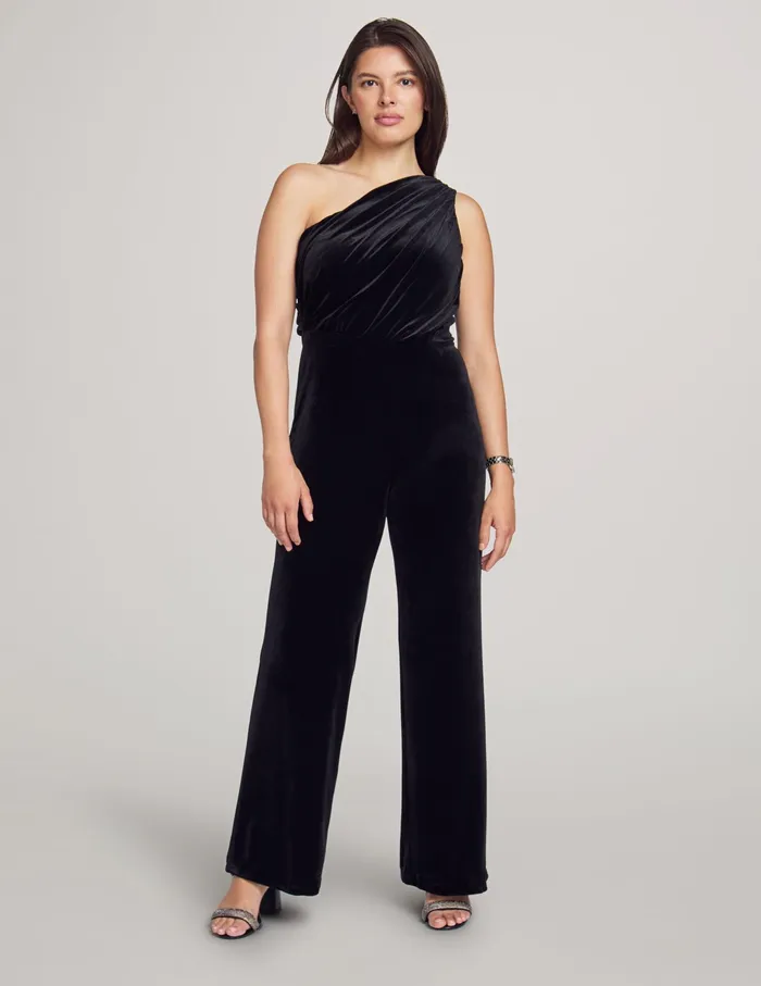 Anne Klein One Shoulder Velvet Jumpsuit Anne Black Women Clothing