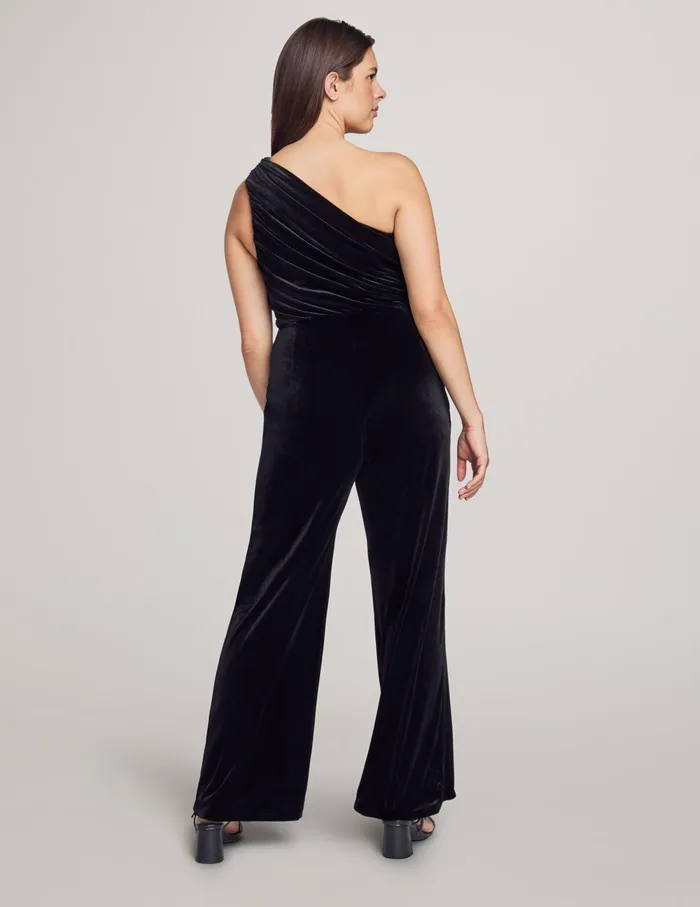 Anne Klein One Shoulder Velvet Jumpsuit Anne Black Women Clothing