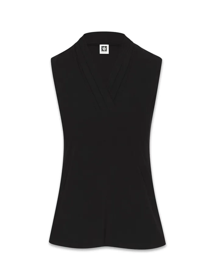Anne Klein Petite VNeck Triple Pleat Top Anne Black Women Clothing