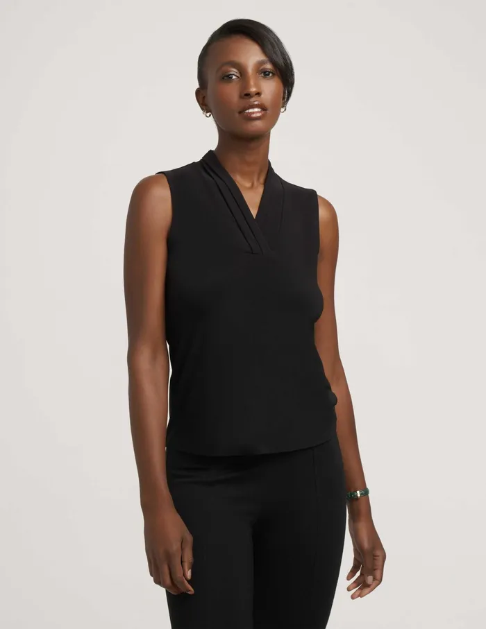 Anne Klein Petite VNeck Triple Pleat Top Anne Black Women Clothing