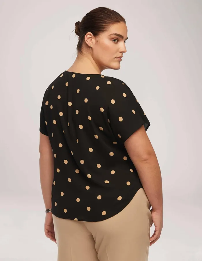 Anne Klein Plus Size Large Dot Bateau Neck Short Sleeve Blouse Anne Black Women Clothing