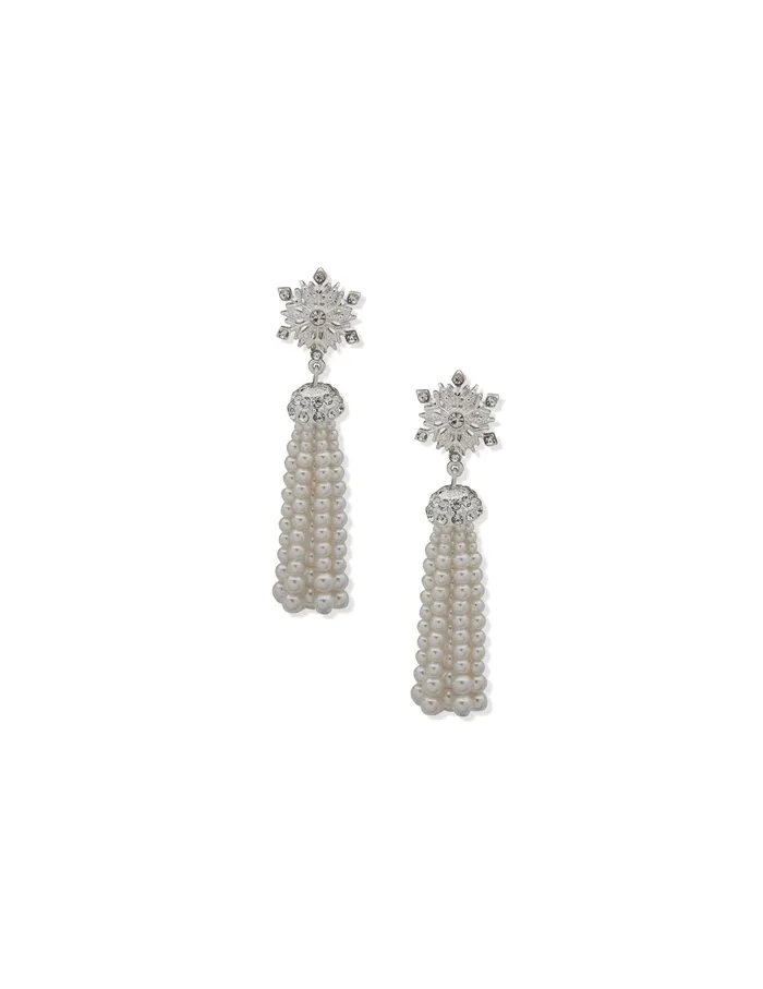 Anne Klein Snowflake Linear Pierced Earring With Faux Pearl Tassel Silver Tone Women Watches 038 Jewelry Anne Klein Snowflake Linear Pierced Earring With Faux Pearl Tassel Silver Tone Women Watches 038 Jewelry