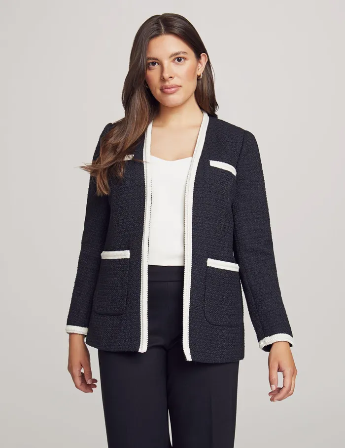 Anne Klein Tweed Four Pocket Cardigan Jacket Anne Black Women Clothing