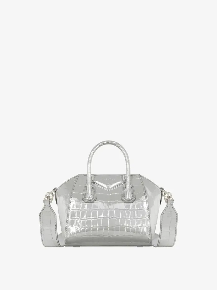 Antigona Toy Bag In Crocodile Effect Leather Light Silvery Women Givenchy Micro Bags Antigona Toy Bag In Crocodile Effect Leather Light Silvery Women Givenchy Micro Bags