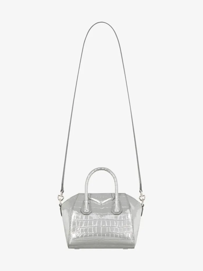 Antigona Toy Bag In Crocodile Effect Leather Light Silvery Women Givenchy Micro Bags