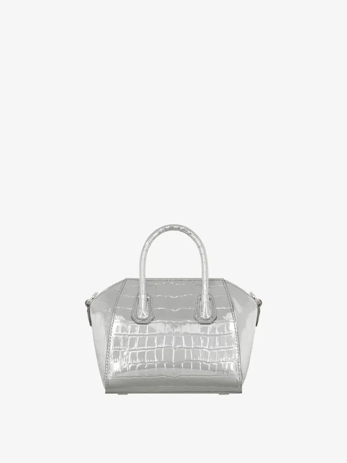 Antigona Toy Bag In Crocodile Effect Leather Light Silvery Women Givenchy Micro Bags