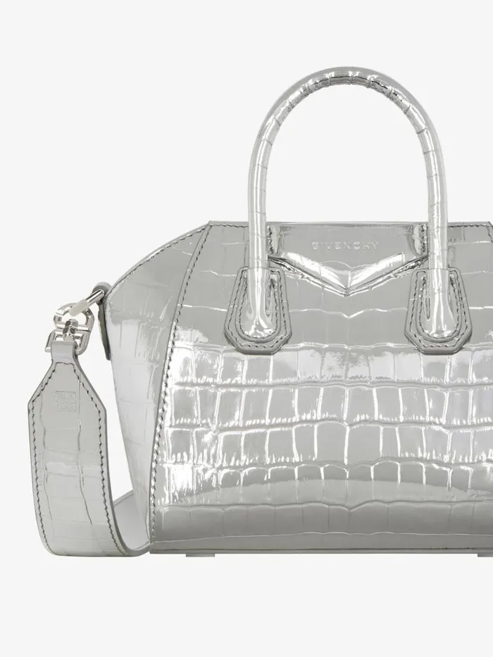 Antigona Toy Bag In Crocodile Effect Leather Light Silvery Women Givenchy Micro Bags