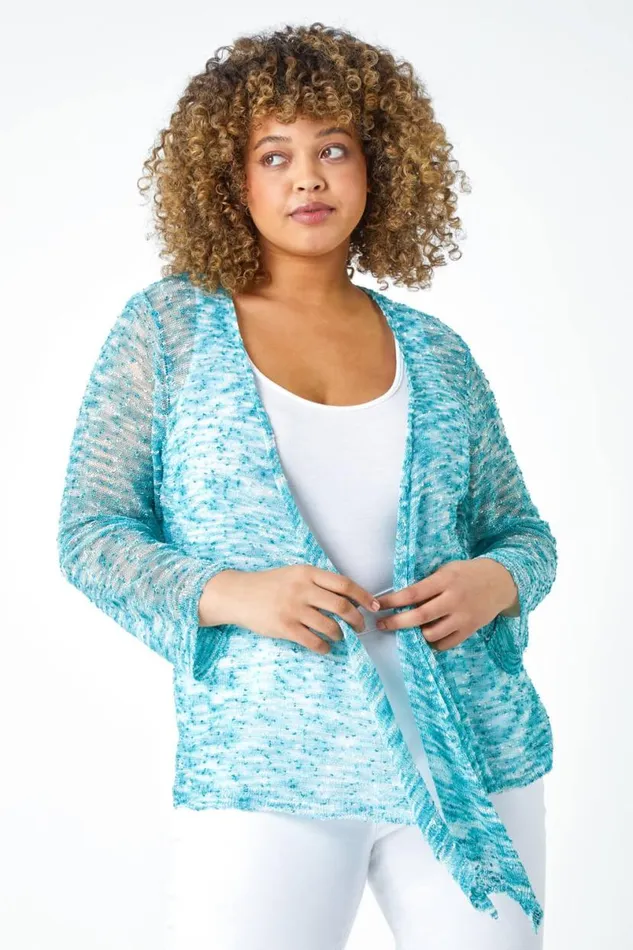 Aqua Curve Knitted Waterfall Cardigan Women Roman Knitwear