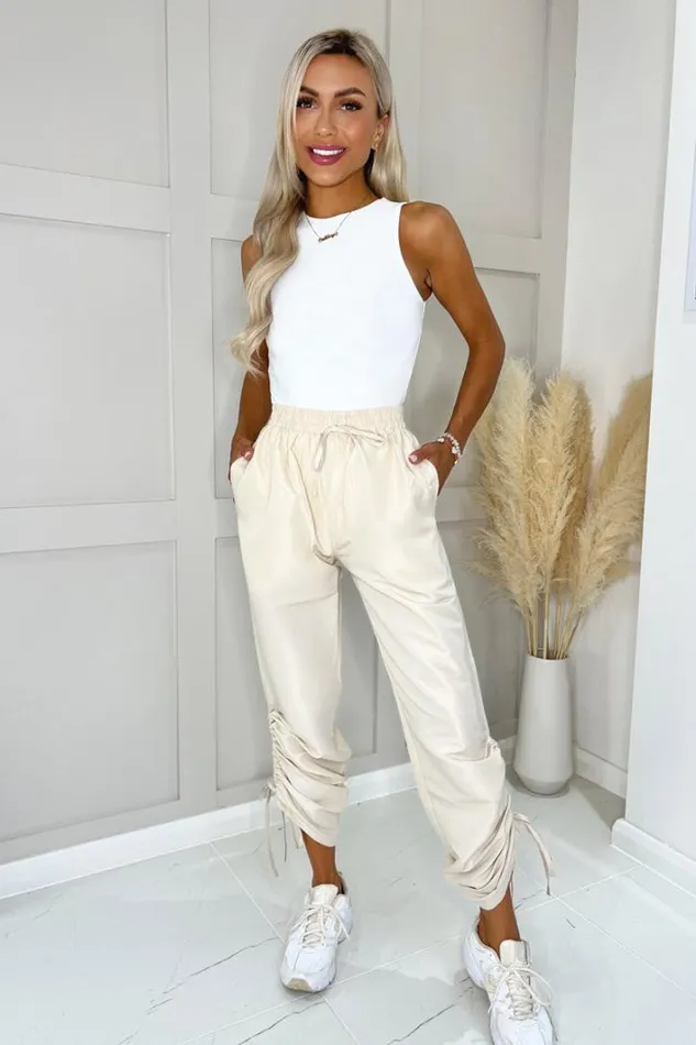 AX Paris Beige Tie Detail Cargo Pants Loungewear