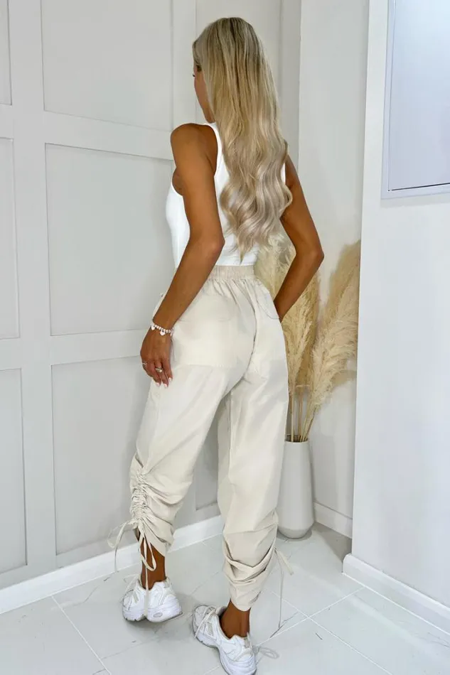 AX Paris Beige Tie Detail Cargo Pants Loungewear