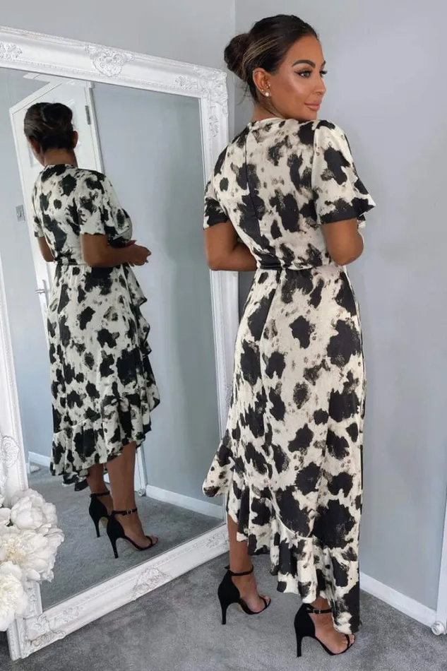 AX Paris Black And Stone Abstract Print Wrap Midi Dress Dresses