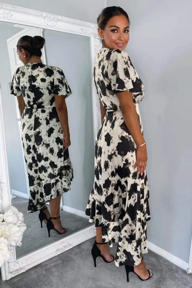 AX Paris Black And Stone Abstract Print Wrap Midi Dress Dresses