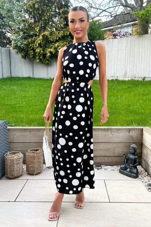 AX Paris Black And White Polka Dot Cut Out Midi Dress Dresses