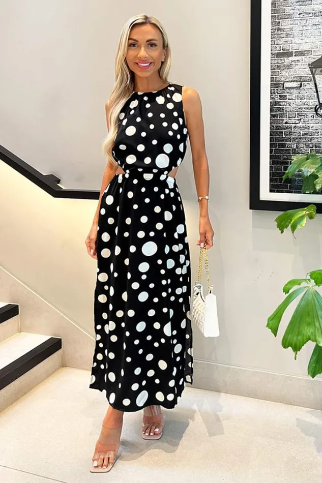 AX Paris Black And White Polka Dot Cut Out Midi Dress Dresses