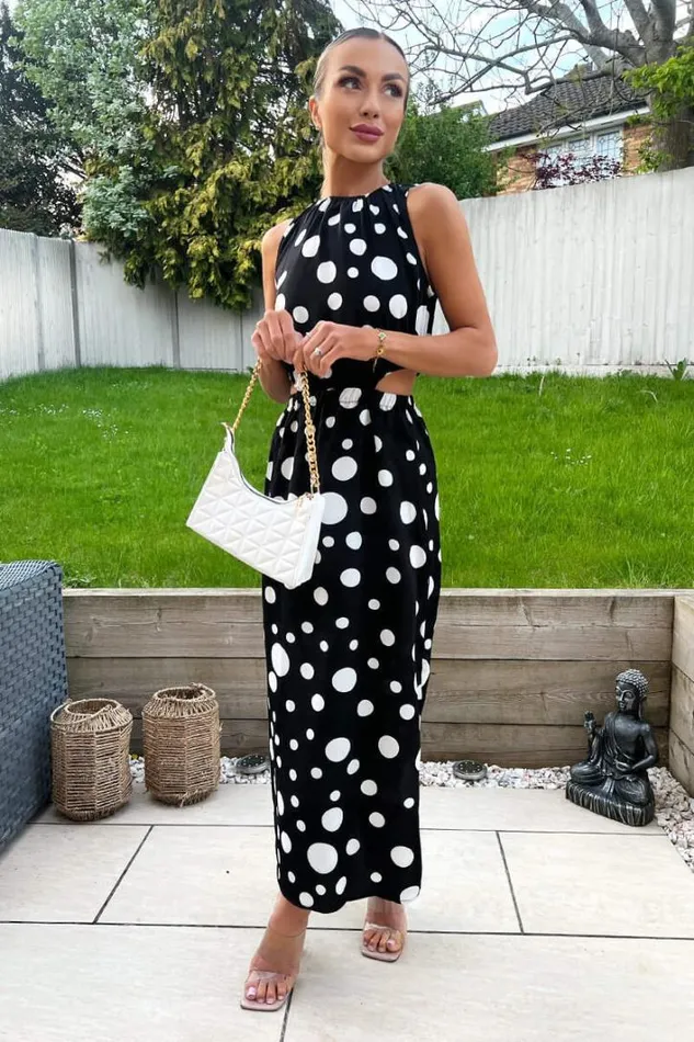 AX Paris Black And White Polka Dot Cut Out Midi Dress Dresses