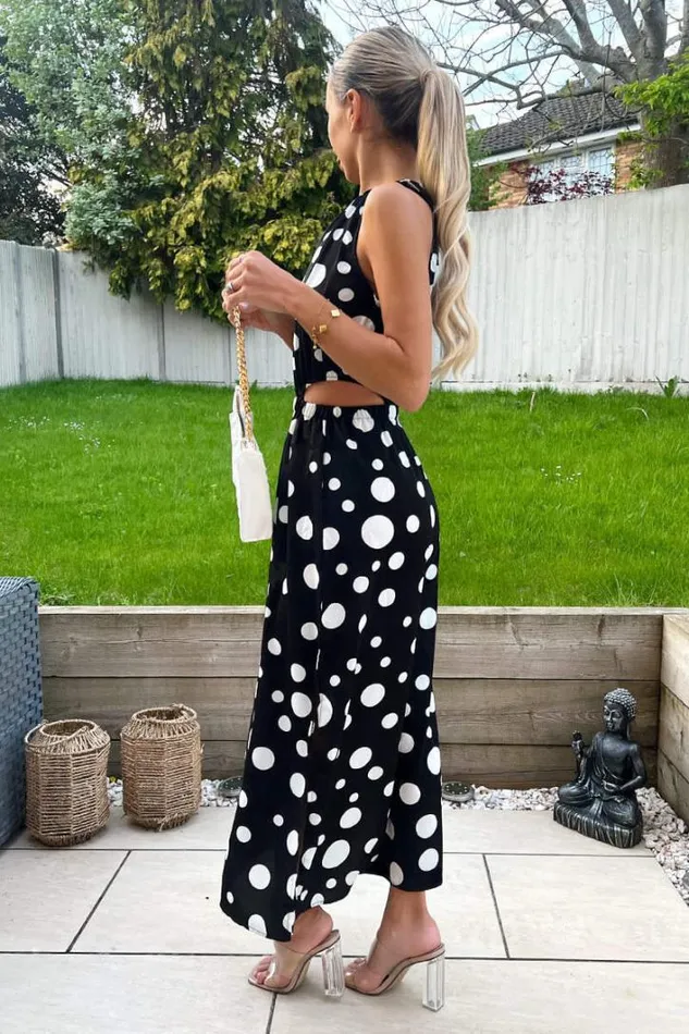 AX Paris Black And White Polka Dot Cut Out Midi Dress Dresses
