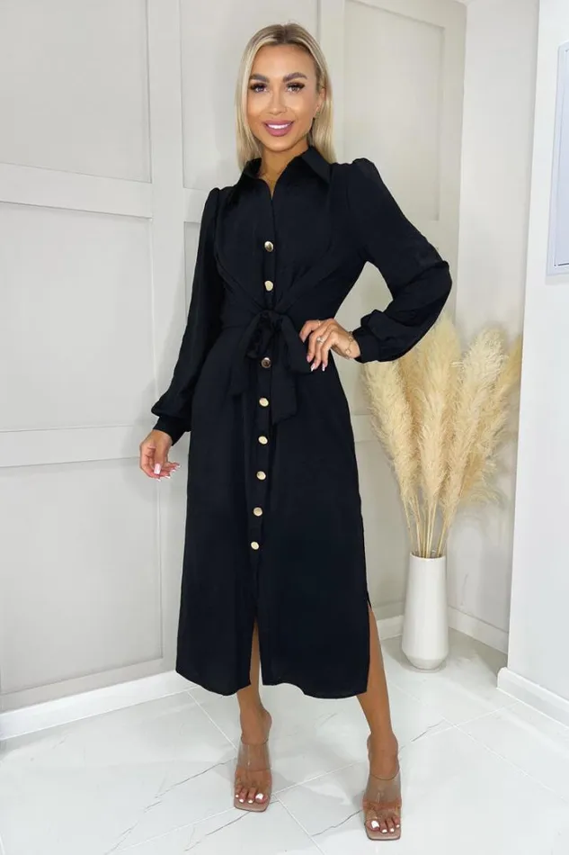AX Paris Black Button Front Tie Midi Shirt Dress Dresses