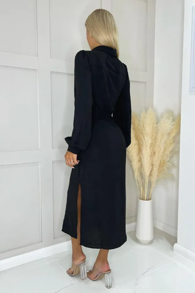 AX Paris Black Button Front Tie Midi Shirt Dress Dresses