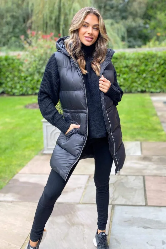 AX Paris Black Drawstring Hooded Gilet Coats and Jackets