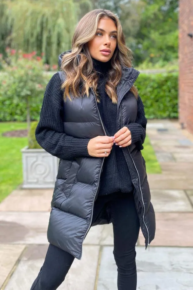 AX Paris Black Drawstring Hooded Gilet Coats and Jackets