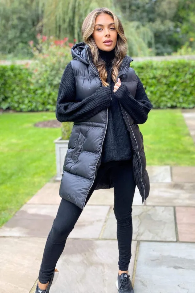 AX Paris Black Drawstring Hooded Gilet Coats and Jackets