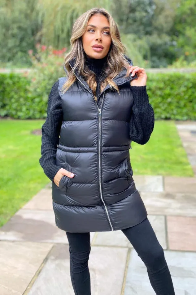 AX Paris Black Drawstring Hooded Gilet Coats and Jackets