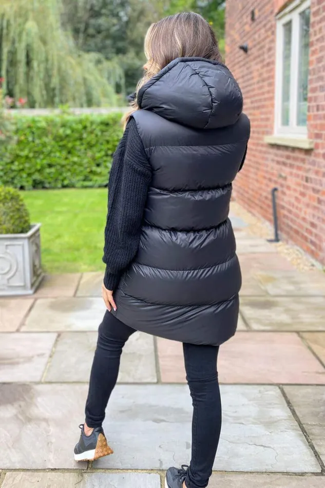AX Paris Black Drawstring Hooded Gilet Coats and Jackets