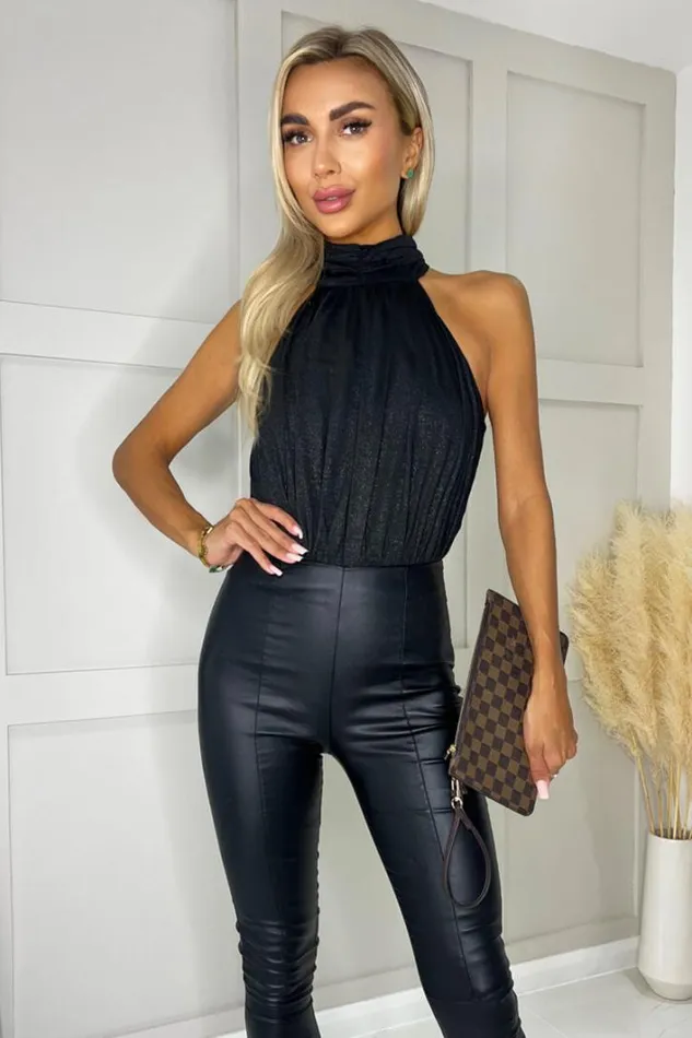 AX Paris Black Shimmer Halterneck Bodysuit Tops