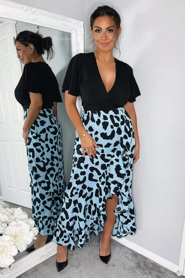 AX Paris Blue Animal Printed 2 In 1 Midi Dress Dresses