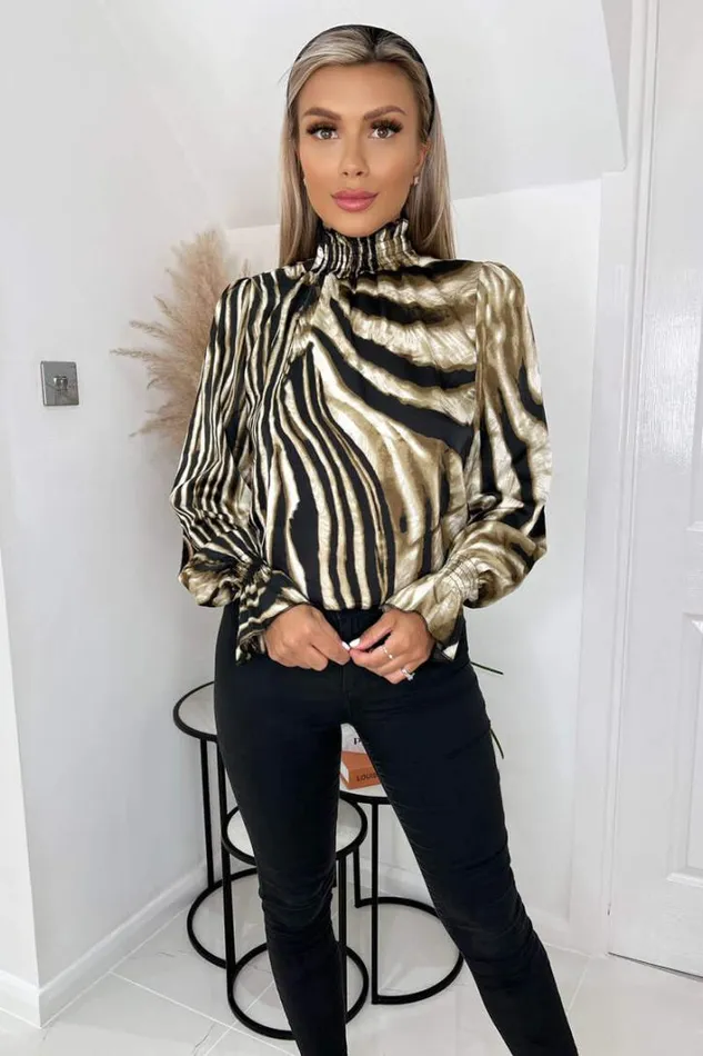 AX Paris Brown Printed Long Sleeve Top Tops