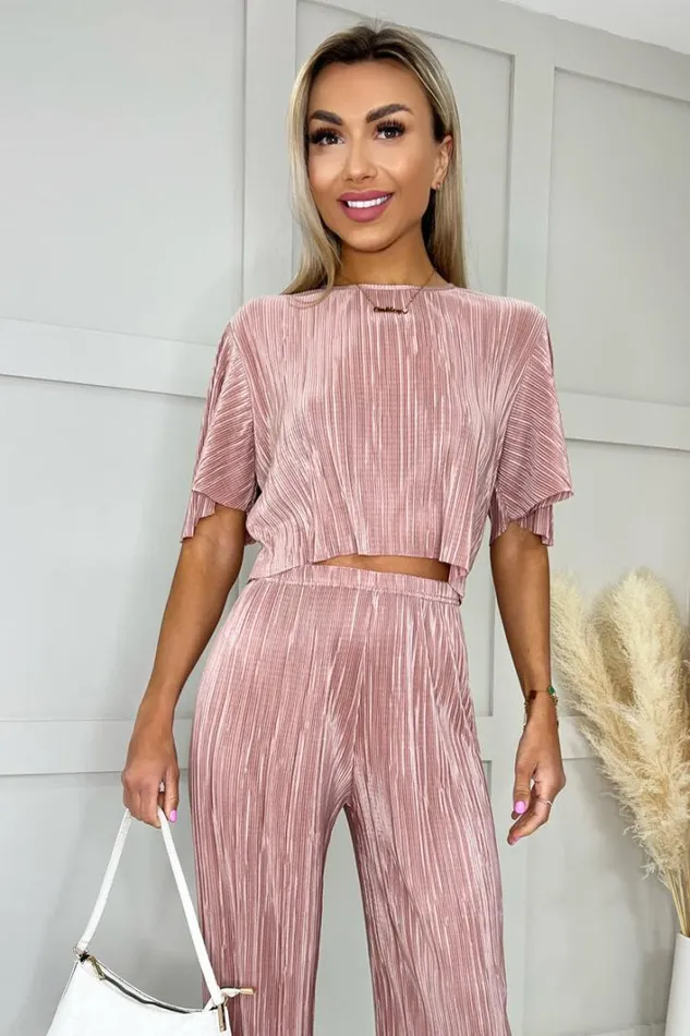 AX Paris Champagne Plisse Crop Top Tops