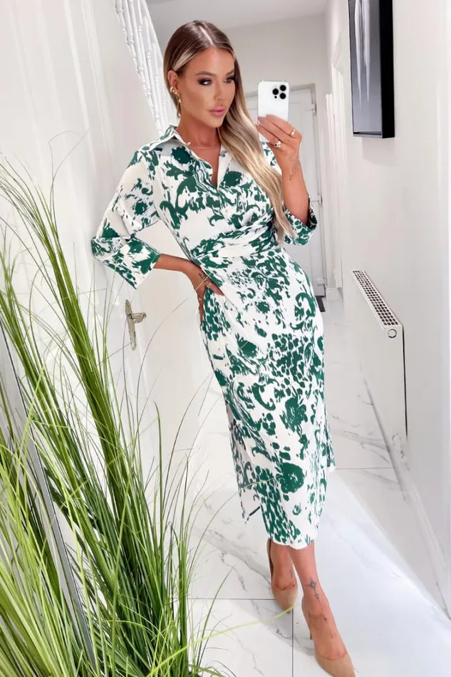 AX Paris Cream And Green Printed Button Up Top Midi Dress Dresses