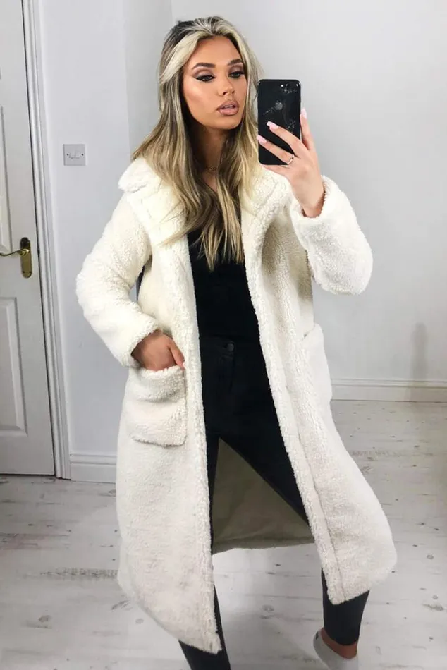 AX Paris Cream Midi Teddy Coat Coats and Jackets