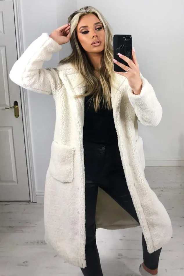 AX Paris Cream Midi Teddy Coat Coats and Jackets