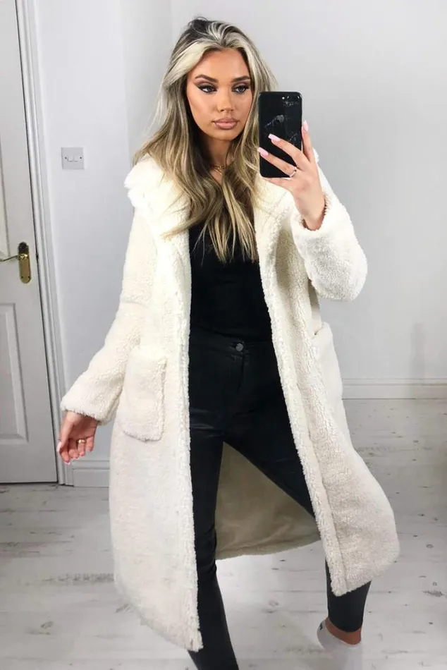 AX Paris Cream Midi Teddy Coat Coats and Jackets