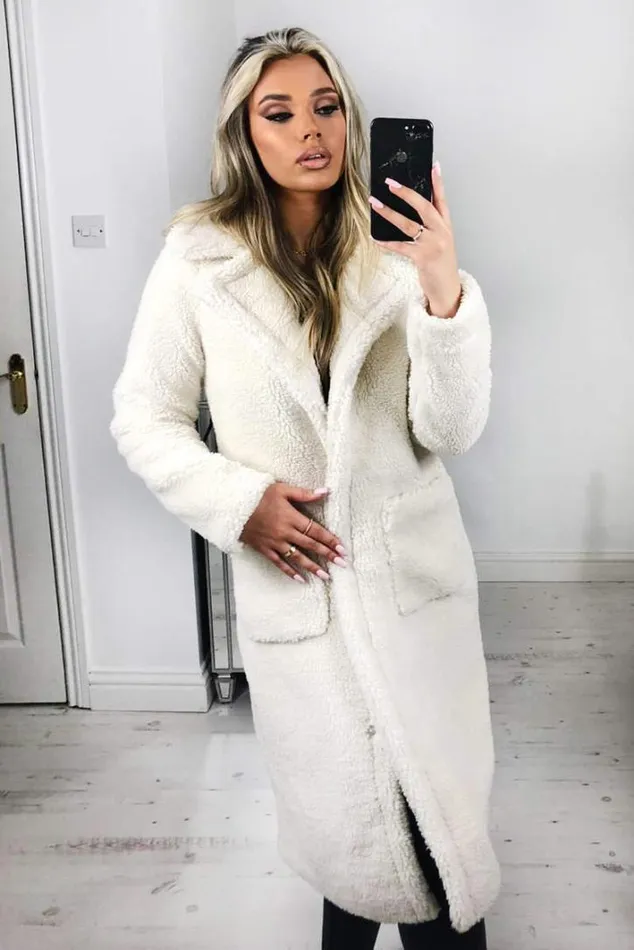 AX Paris Cream Midi Teddy Coat Coats and Jackets