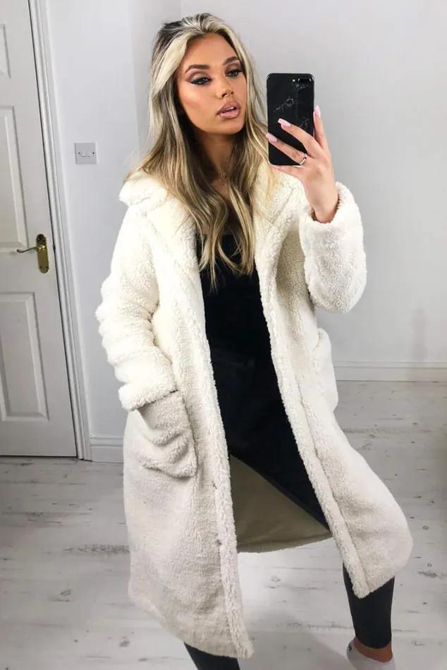 AX Paris Cream Midi Teddy Coat Coats and Jackets