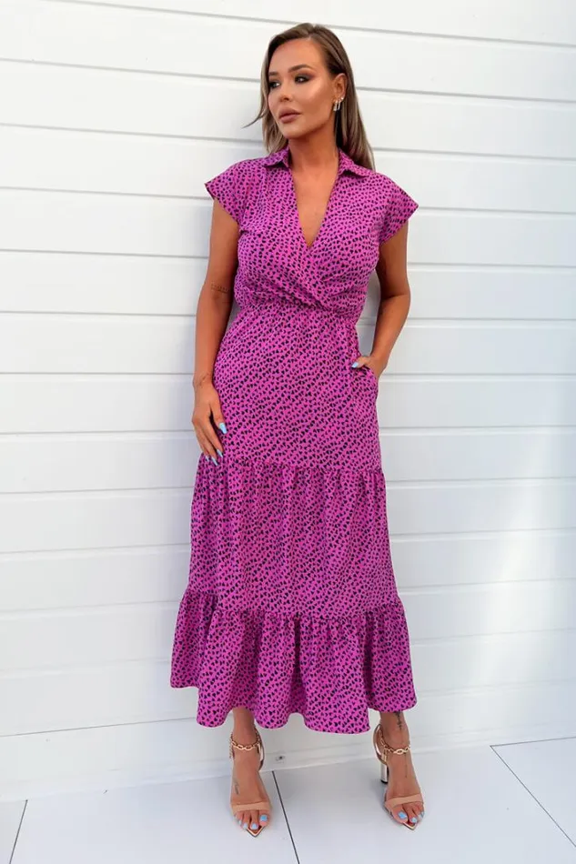 AX Paris Hot Pink Heart Print Collared Smock Midi Dress Dresses